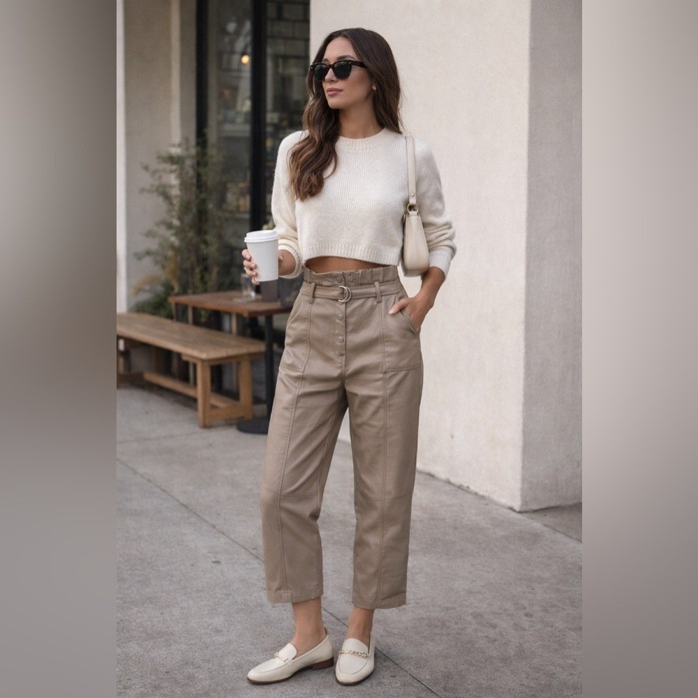 House of Harlow neutral faux leather high waisted pants. Size 2 $195